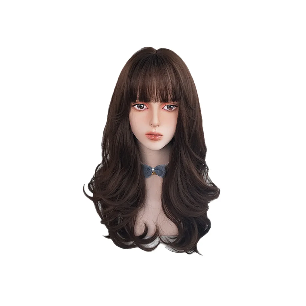 

Women Curly Wig Girls High Temperature Dull Silk Breathable Mesh Cap Fake Hair with Bangs