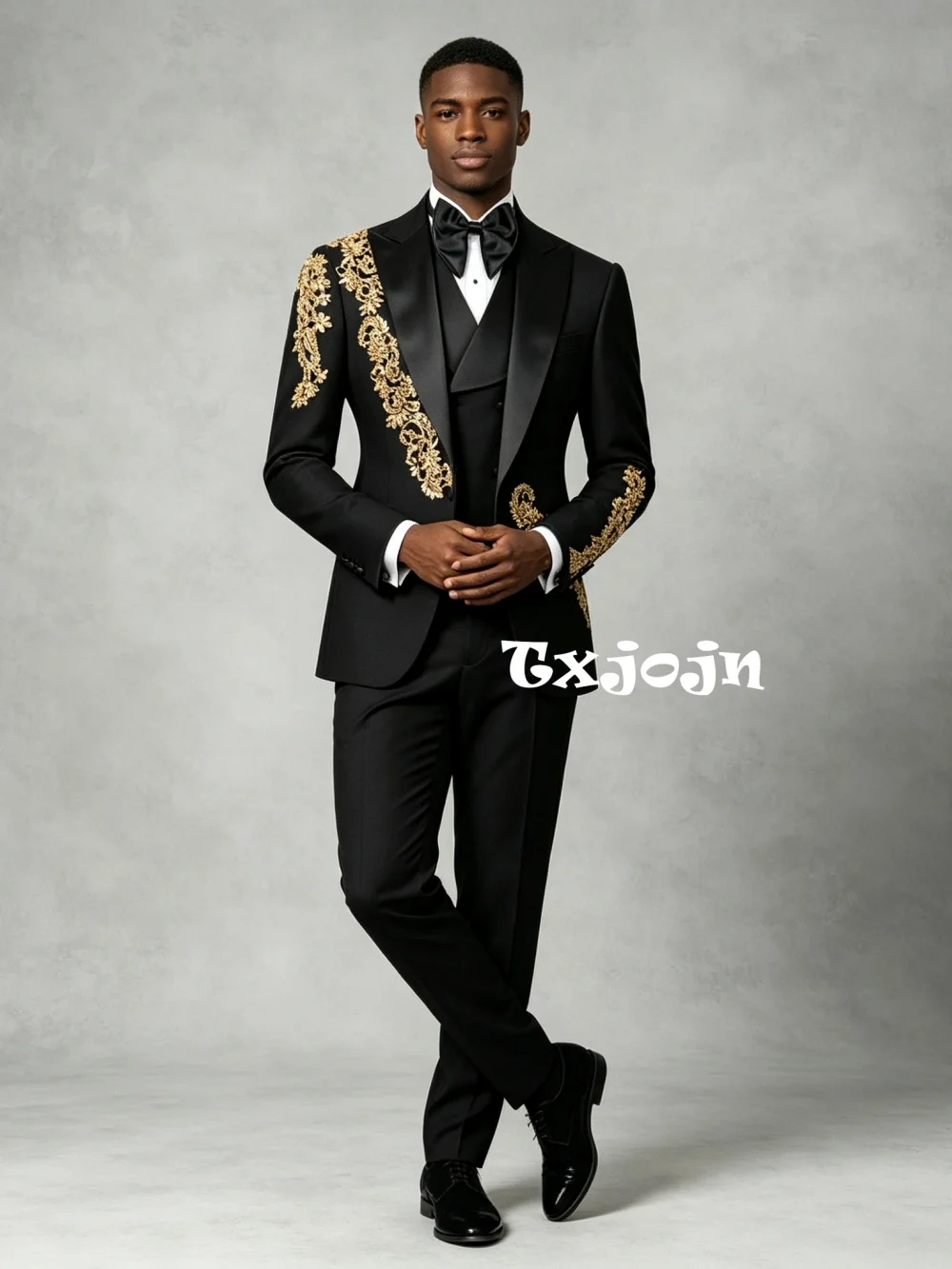 Golden Embriodery Beaded Men's Suit 3 Pieces Banquet Party Wear Handsome Peak Lapel Man Suit Set Wedding Groom Sets On Sale