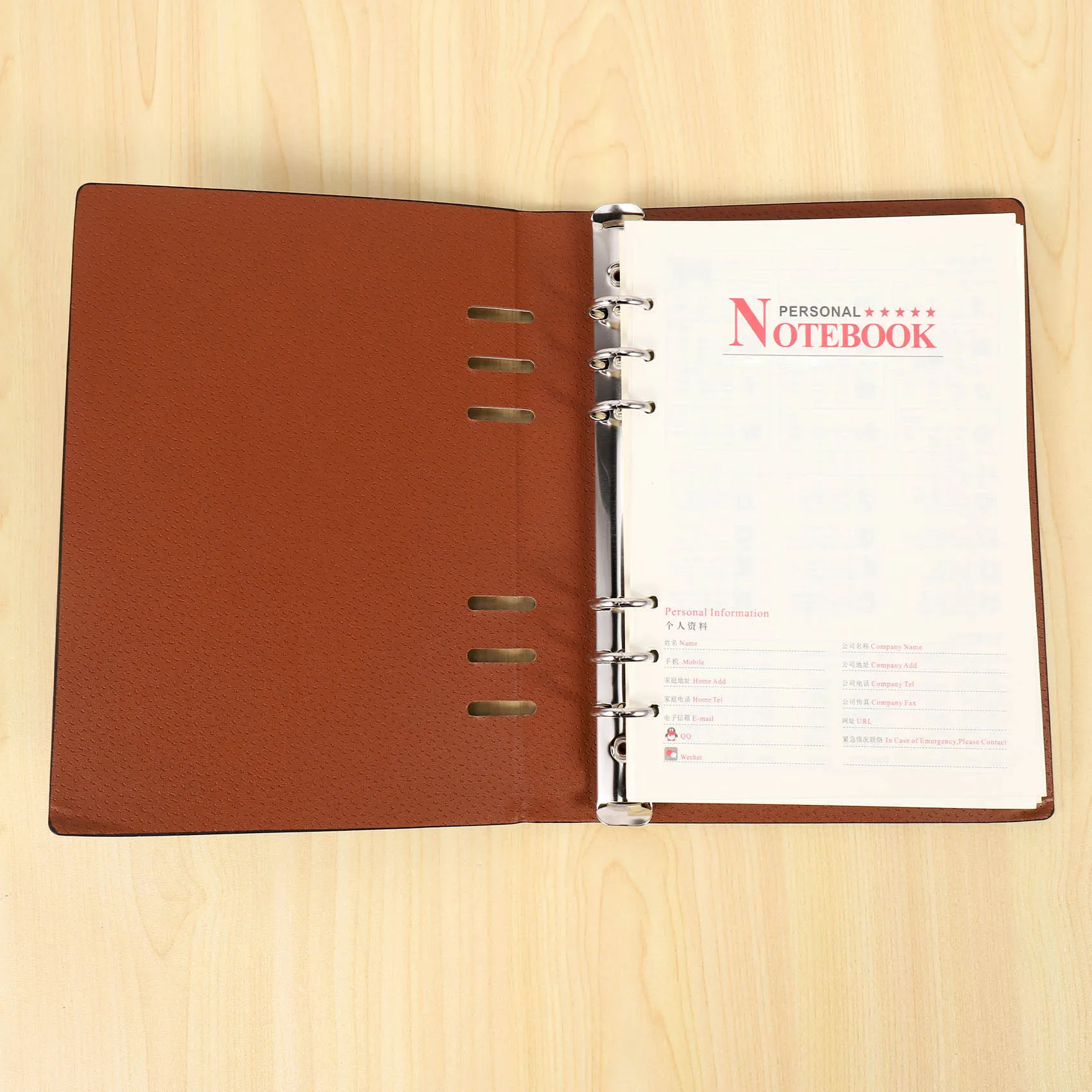 Super hot ok 6 Holes PU Leather Cover Notebook Loose Pocket Leather Refillable Notebook Binder Rings Journal (