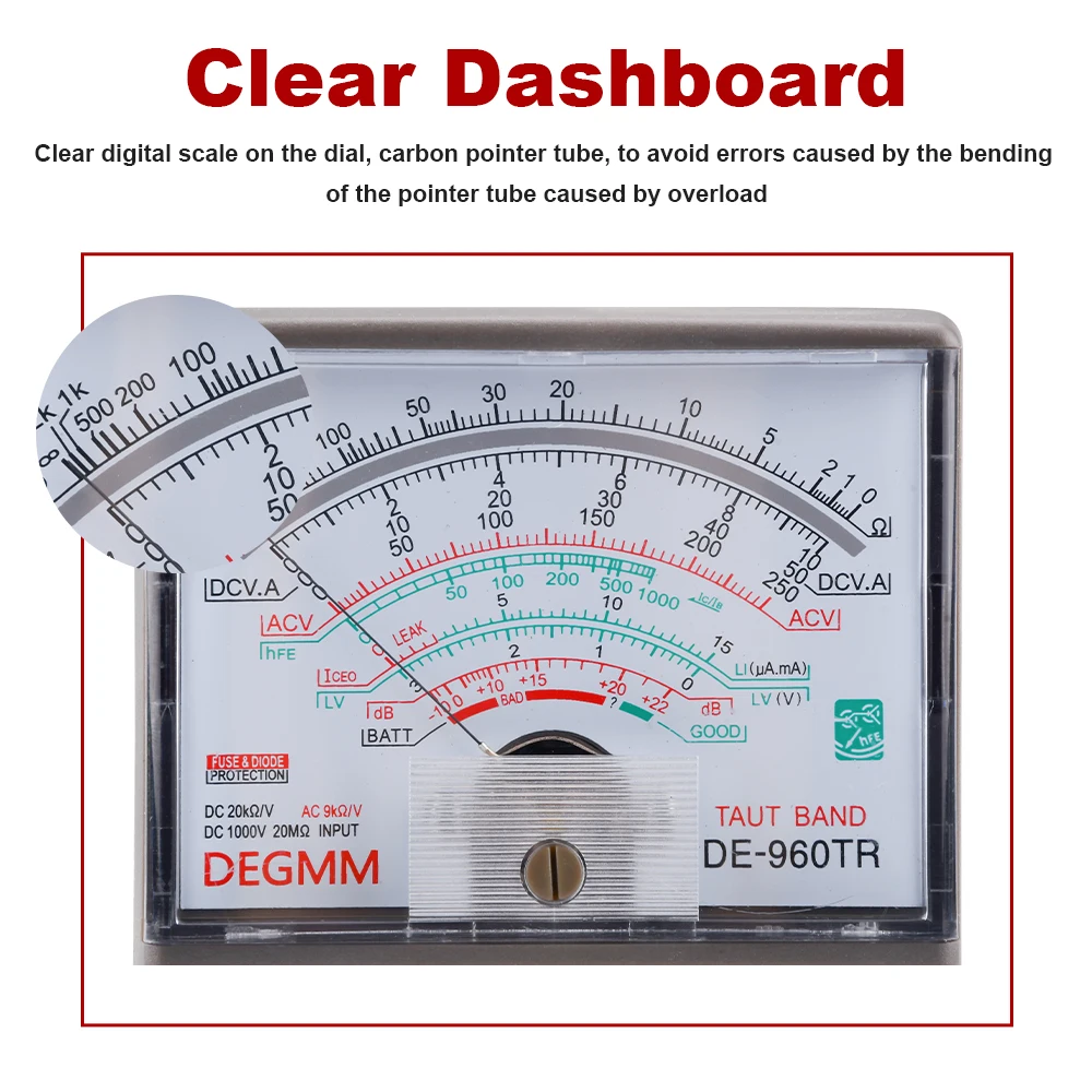 DE-960TR Pointer Mechanical Analog Multimeter Multi-Function AC DC Volt Ohm Current Electrician Maintenance Universal Test Meter