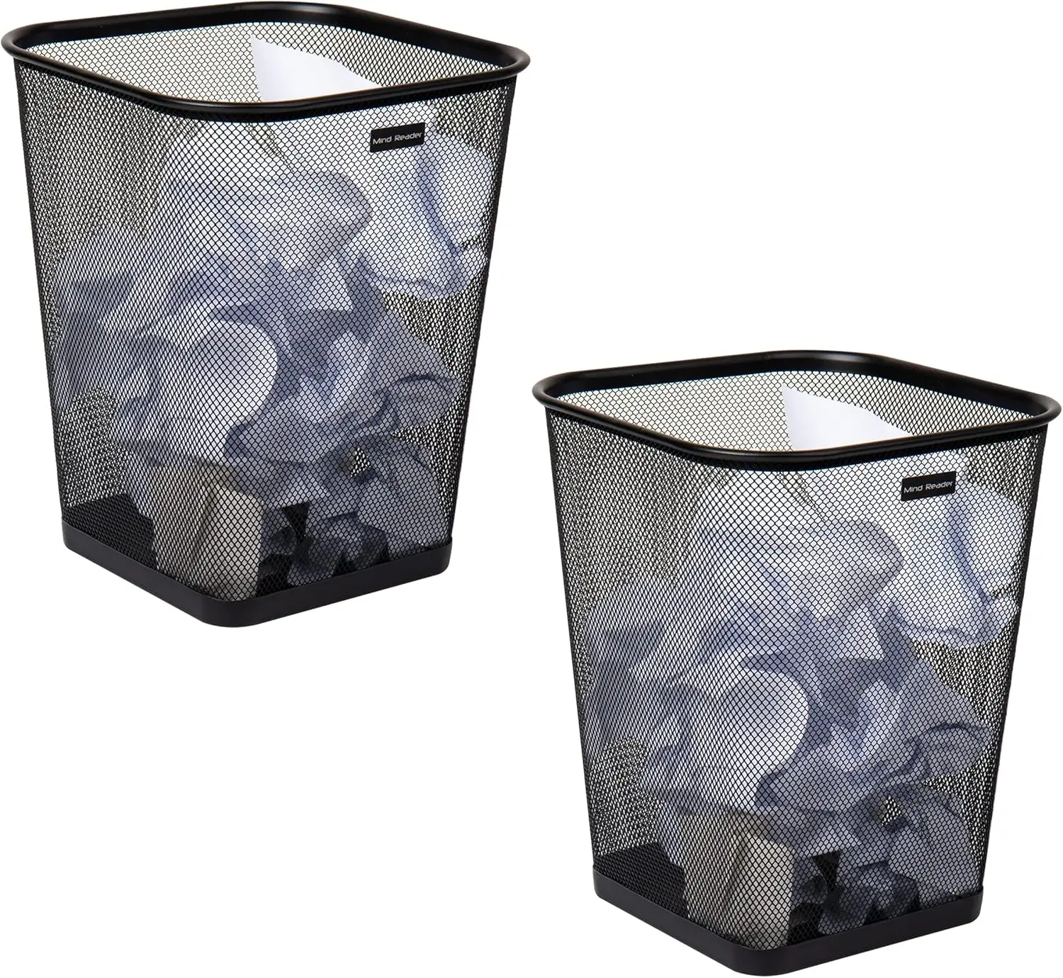 

Metal Mesh Square Trash Can Set of 2, Office Waste Paper Basket Black, 9.75x9.75x12.25 Inches
