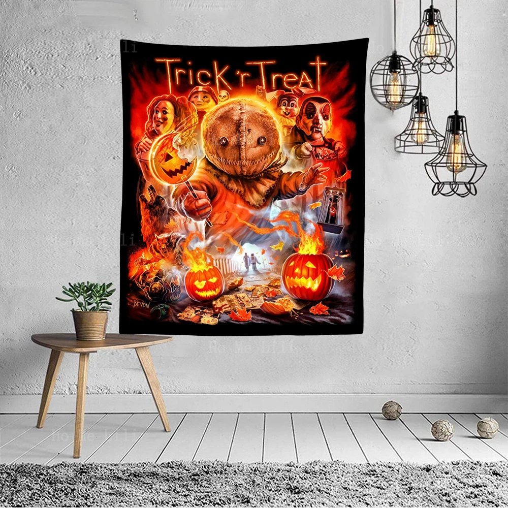 Scary Halloween Prank Classic Horror Art Trick-Or-Treating Pumpkin Man  Tapestry For Bedroom Decor