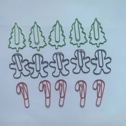 Green Christmas Tree Shape Paper Clips Red Crutch Brown Gingerbread Man Metal Paper Clip Bookmark Paperclips Kawaii Stationery