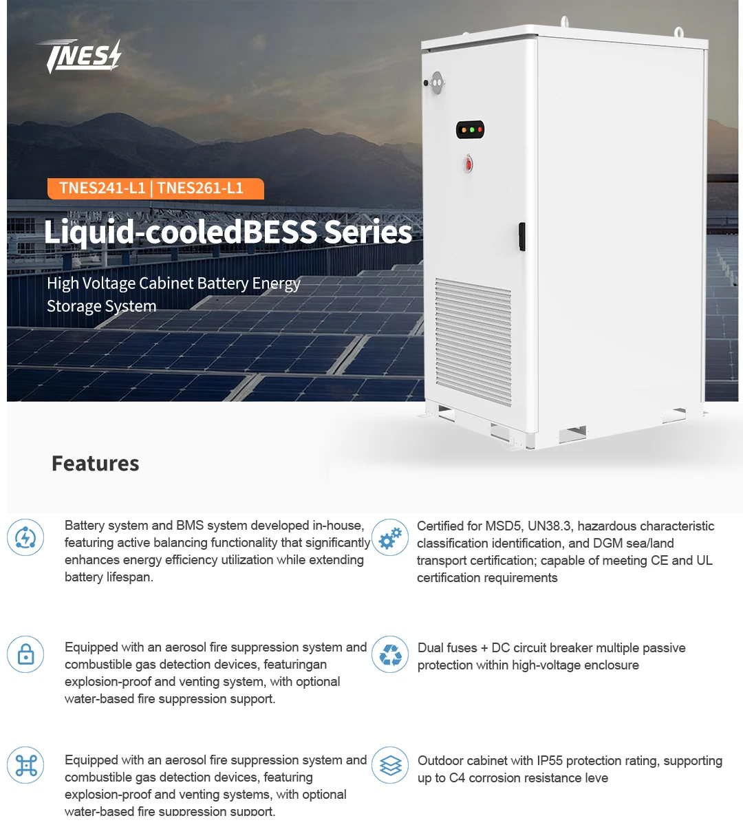 Hotel Resort Solar B2B Factory Supply Solar Storage Container 261kwh Energy Storage System Kits Liquid Cooled for