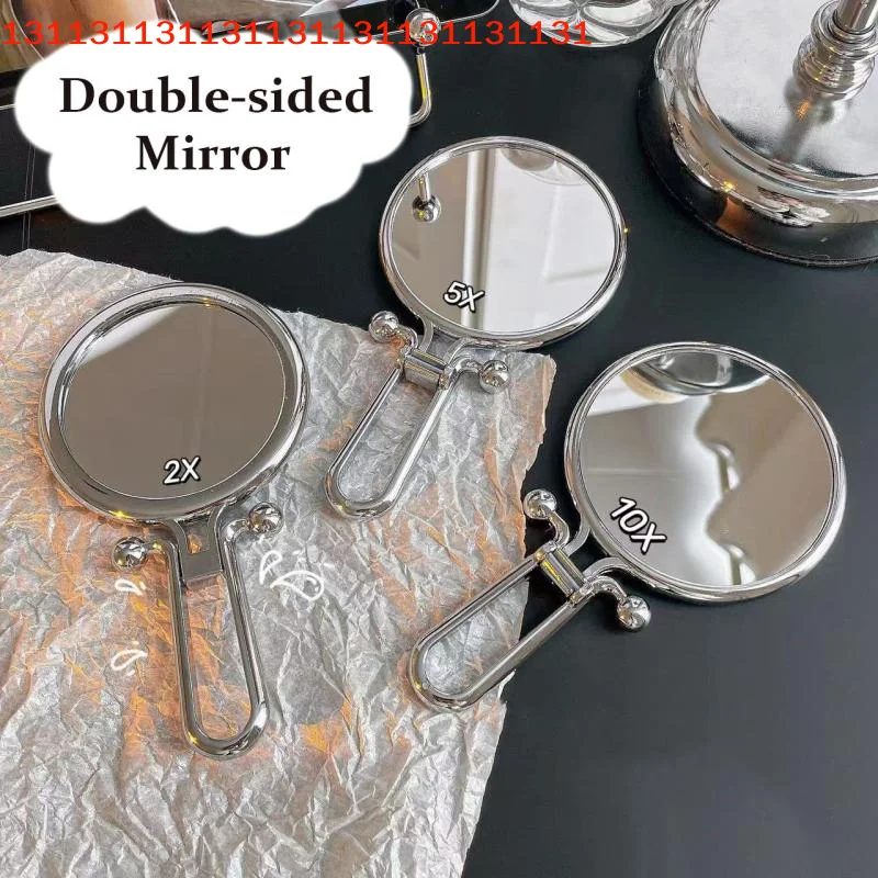360 °   回転式ハンドヘルドミラー 卓上スタンド化粧ツール 2倍/5倍/10倍拡大 折りたたみ式ミラー 両面ポータブルミラー