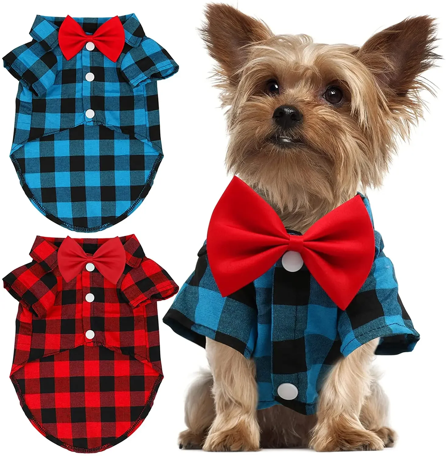 Plaid Dog Shirt  Cute Boy Dog Clothes and Bow Tie Combo Dog Outfit for Small Medium Large Dogs Cats Birthday Party and Holiday