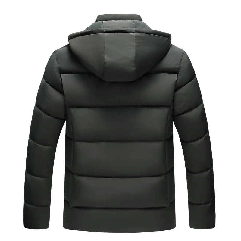 Nuevo Abrigo acolchado informal de invierno para hombre, abrigo masculino con cremallera y cuello levantado, chaqueta acolchada con capucha de lana, Parkas cortas de moda