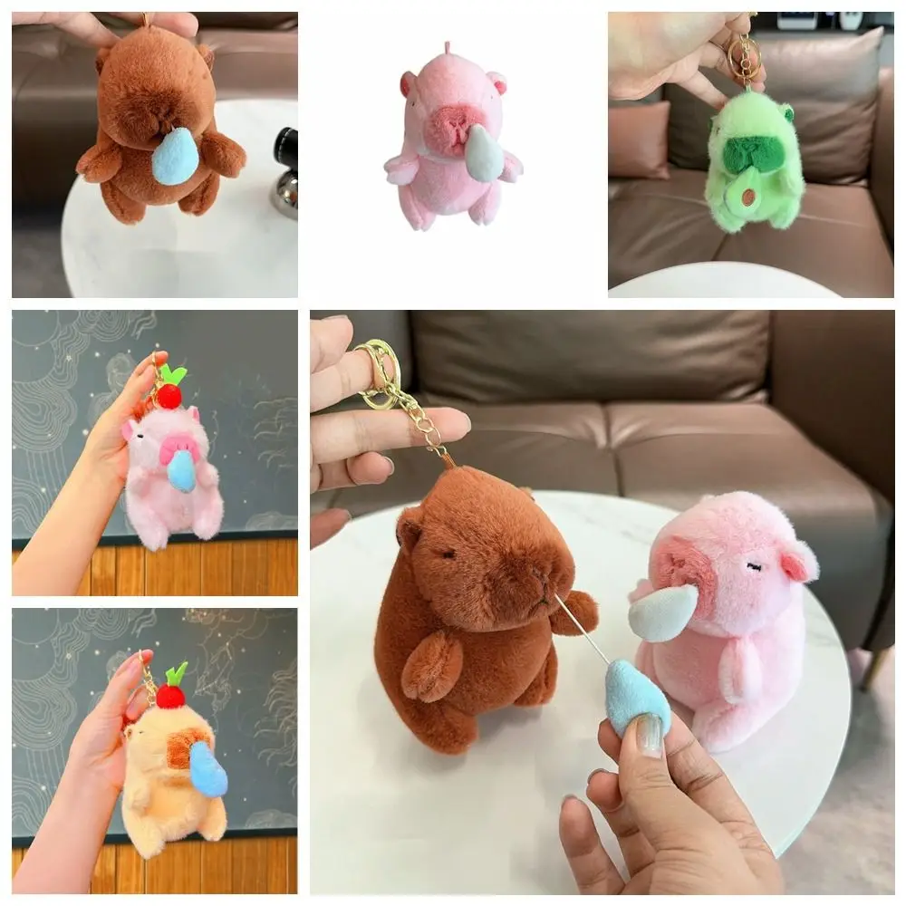 Soft Plush Kapibara Keychain Stuffed Toy Cute Snot Capybara Pendant with Stretchable Funny Fluffy Animal Key Chain