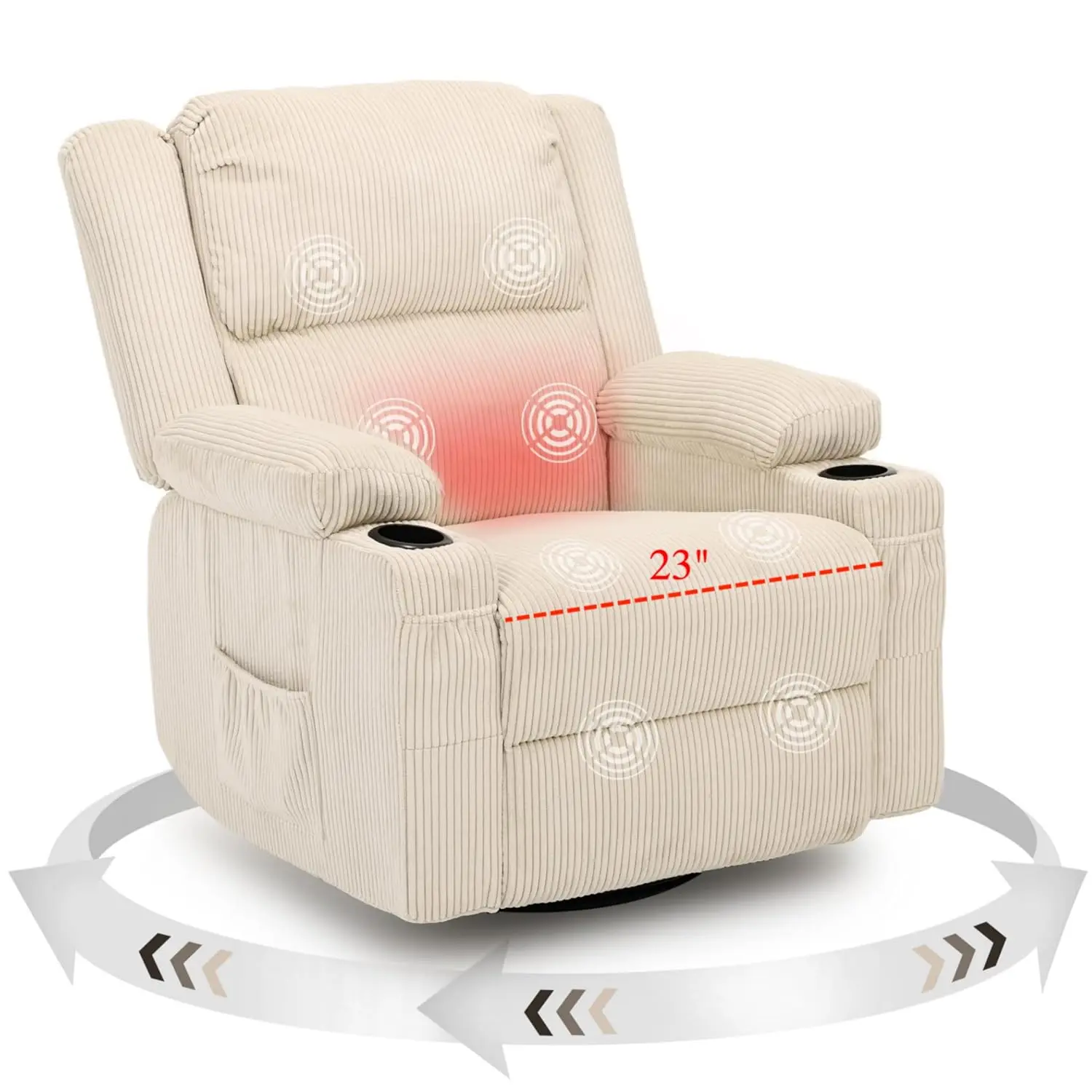 360° Swivel Rocker Recliner with Lumbar Heat & Vibration, Ideal Nursery Glider for Nursing, Reading & Relaxation, Customized