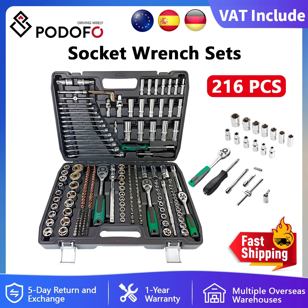 216-Piece Socket Wrench Tool kit for Auto Repair and Maintenance 24-Tooth Wrench Tool kit Repair Kit for Auto Household