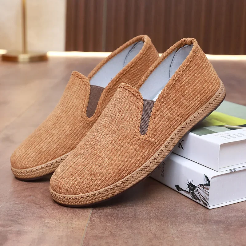 

Old Beijing cloth shoes men's striped velvet casual soft sole anti slip dad shoes breathable and comfortable work shoes