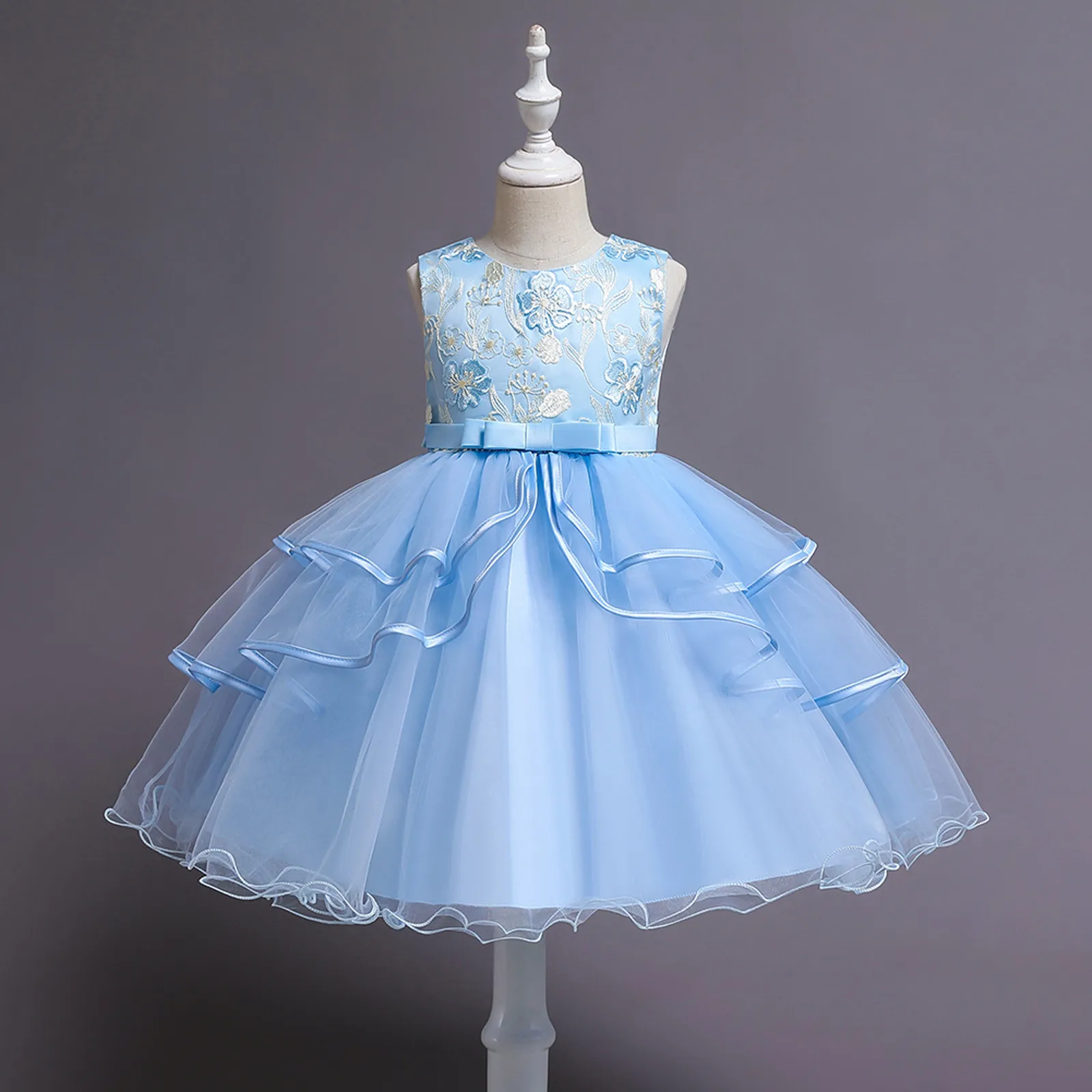 Girl Party Princess Dress Kids Sleeveless Temperament Frock Tulle Dresses Wedding Shows Costume Evening Formal Prom Gown  345