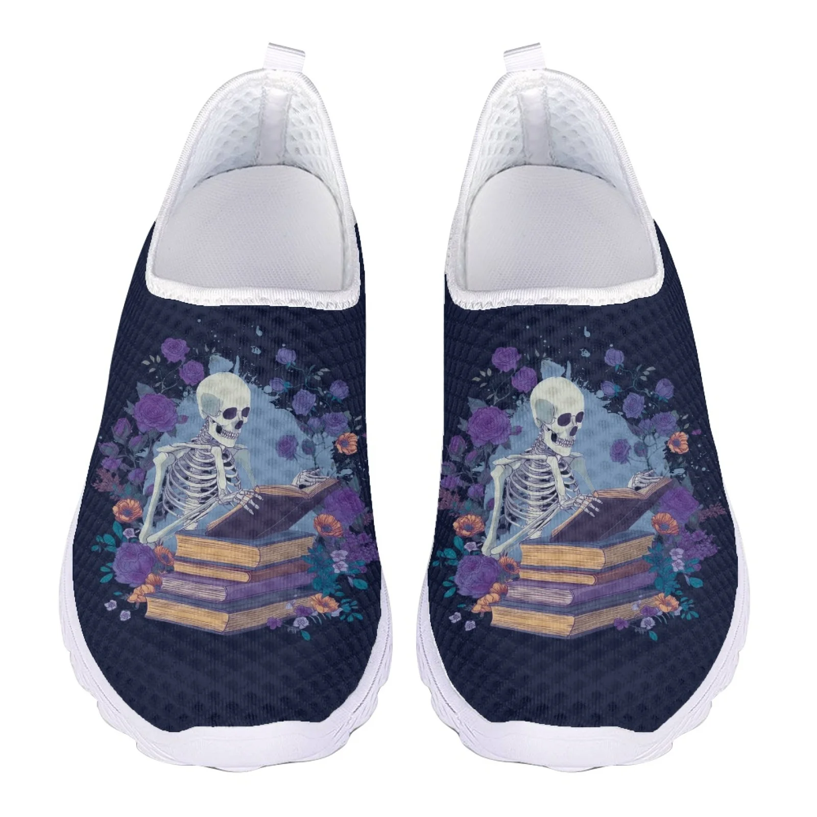 

Легкие сетчатые женские кроссовки больших размеров с принтом черепа, лоферы без шнуровки на плоской подошве, женская обувь на плоской подошве, летняя женская пляжная повседневная обувь