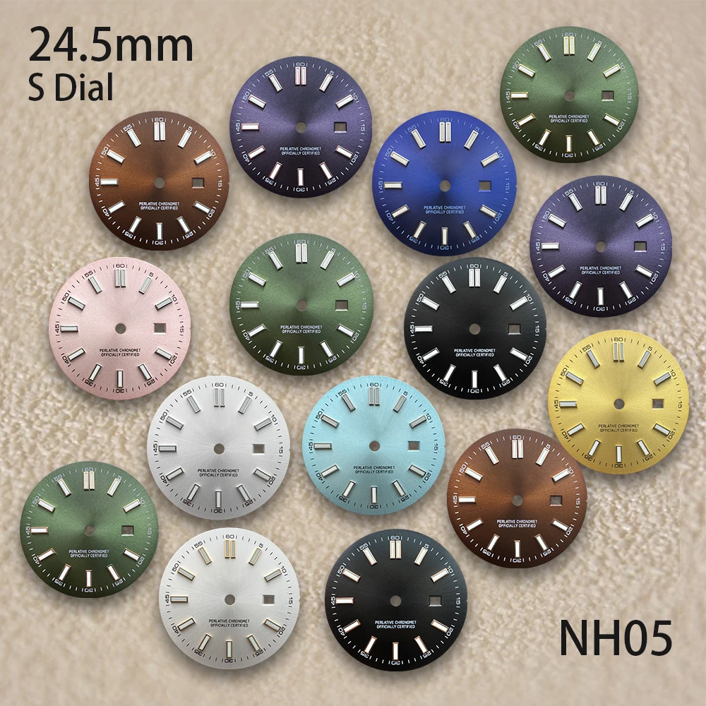 

24.5mm S Logo High Quality Dial sunray Dial Day just Fit NH05 Movement Green Luminous Ladies Watch Modification Accessories