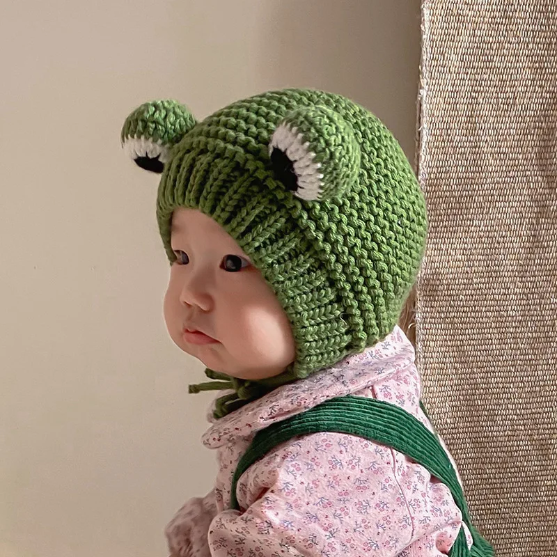 Toddler Baby Girls Boys Cute Funny Animal Ear Frog Eye Cap Unisex Children Knitting Winter Beanie Hat  Halloween