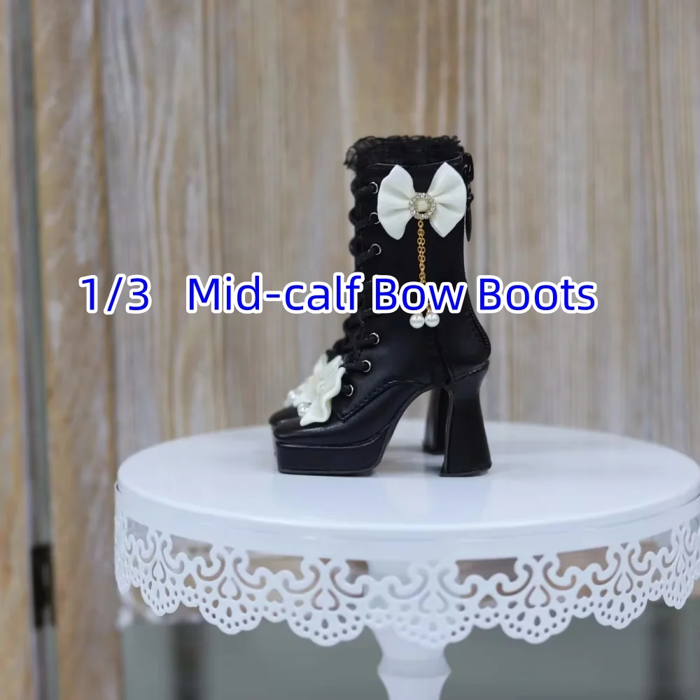 

Pearl Chain Bow Mid-calf Thick High Heel Boots In Stock 1/3 Girls BJD SD Doll Shoes AS Elegant Toys Square Toe Doll Accessories