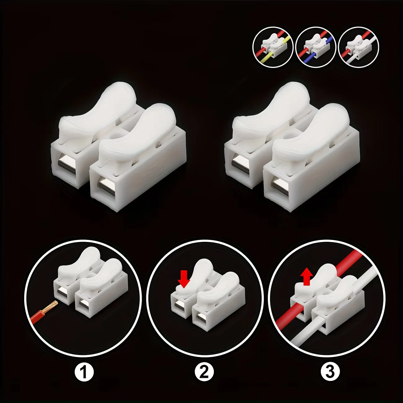 30/50Pcs Quick Connect Cable Connectors 2 Pin Push-In Spring Clamp Industrial Electrical Terminal White Steel Contact