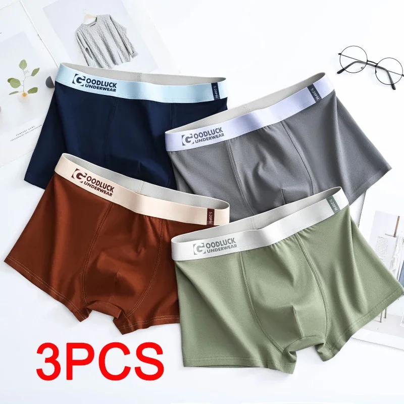 3-Pack Men's Cotton Boxer Shorts Antibacterial Underwear Soft Breathable Mid Waist Elastic Underpants for Gym Travel Daily Wear
