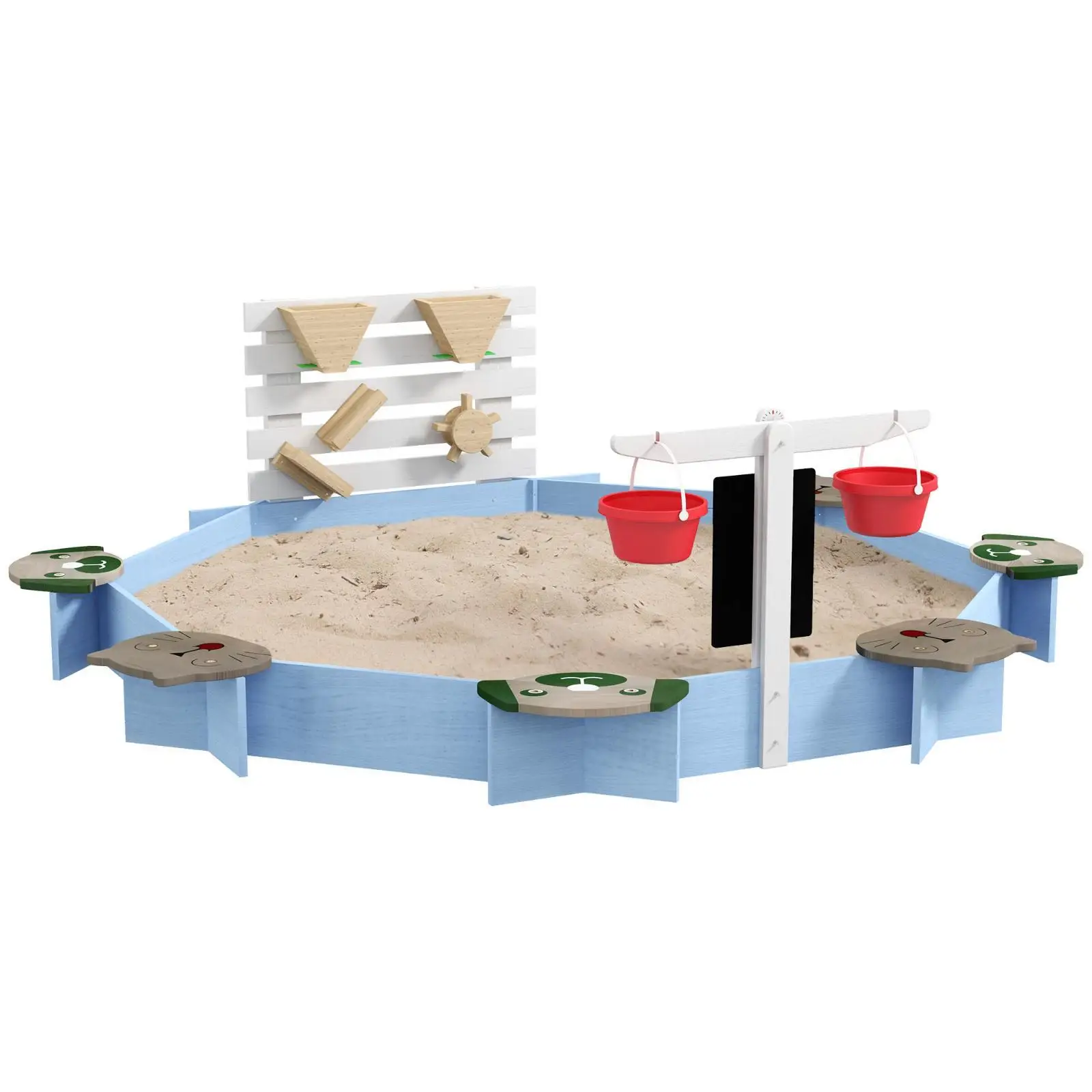 Caja de arena de madera para 3-7 años, 85" x 85" x 25", azul