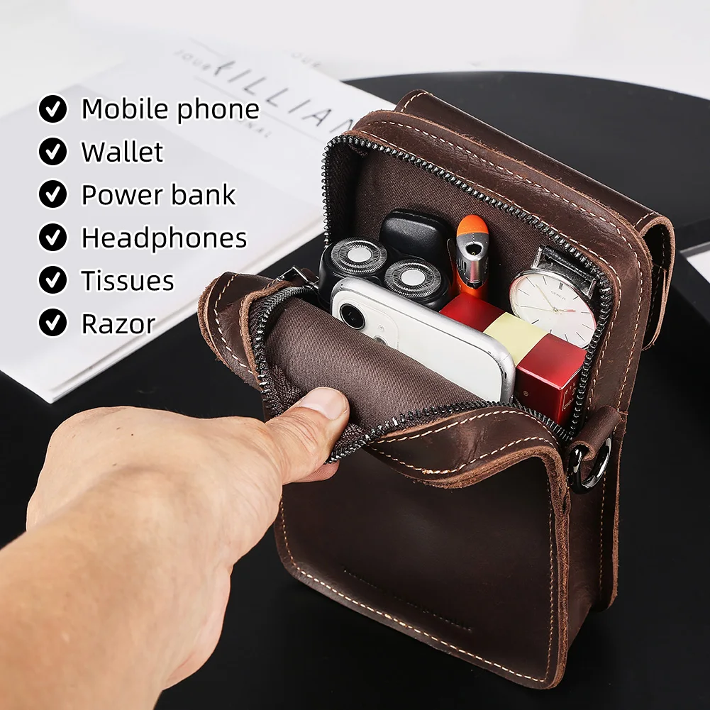 Sac de taille en cuir véritable pour hommes, sacs à bandoulière polyvalents décontractés, petit sac banane de voyage pour téléphone et essentiels
