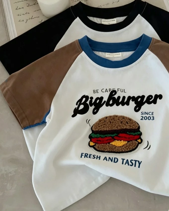 Boys And Girls Embroidered Graphic T Shirt Raglan Sleeve Cotton Top Summer Daily Clothing Baby Kid Thin Tees Child Popular Tops