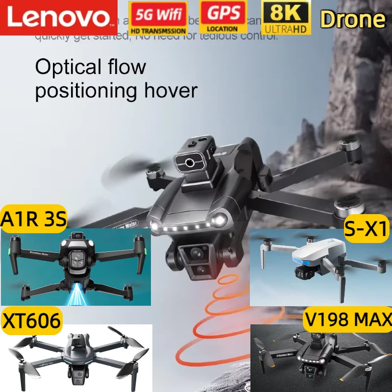 

Квадрокоптер Lenovo WiFi RC с GPS, 8K камерой, V198 MAX XT606 A1R S-X1, функцией обхода препятствий и двойной FPV-связью