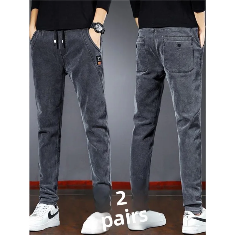 

Men's Slim Fit Casual Jeans Elastic Waist Cotton Stretch Denim Pants Faionable Urban Sle Youth Wear All Seasons
