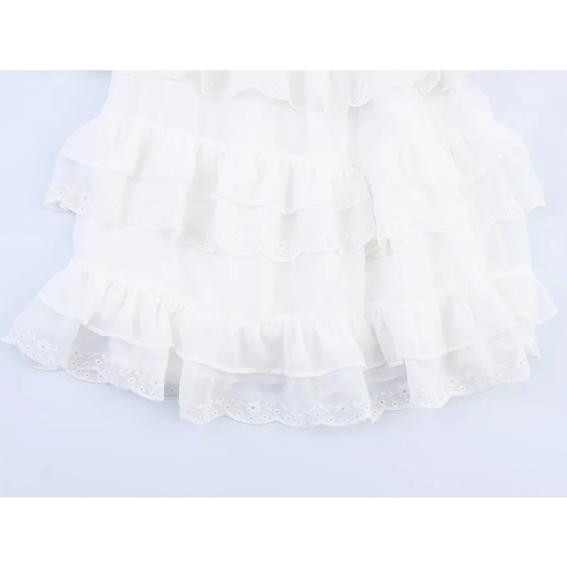 Yenkye sexy alças finas em camadas plissado branco mini vestido feminino a linha o pescoço casual verão praia vestidos curtos 2025