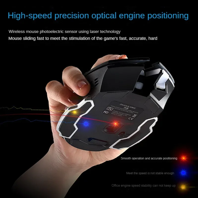 Free Wolf X8 Wireless Game Mouse Mute  Backlit Mechanical Mouse Ergonomic Charging Optical Mouse for PC Laptop Desktop