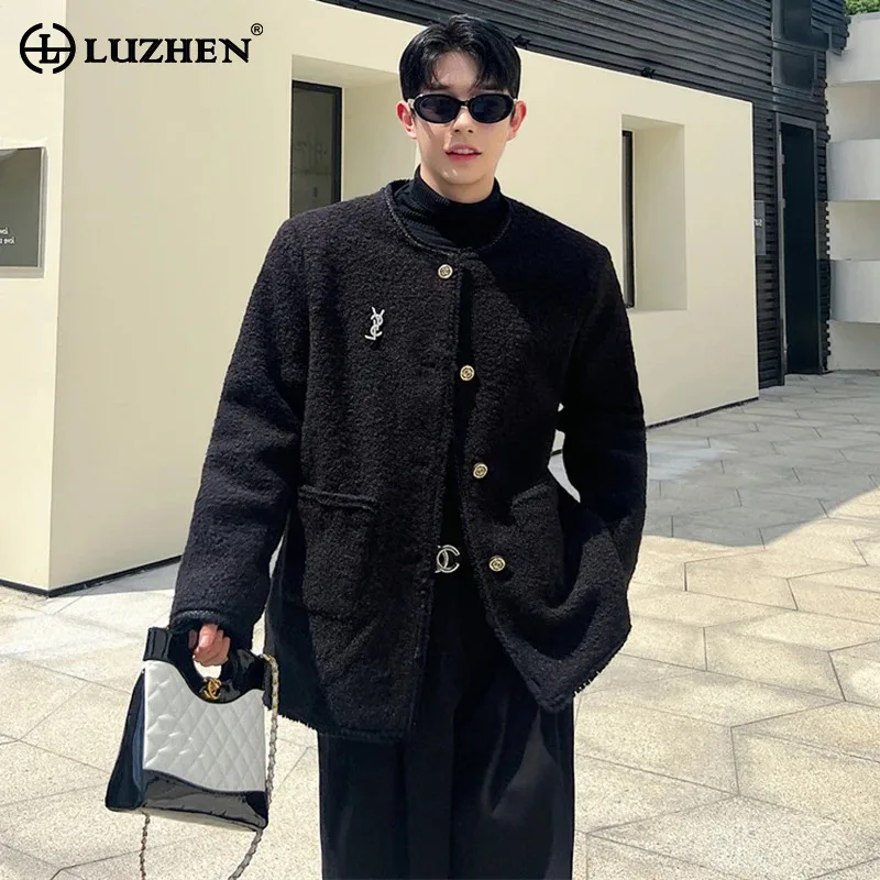 LUZHEN Korean Stylish Men's Elegant Casual Jacket Clothing Plush Trendy Cardigan Coat Small Fragrant Style Male Tops 2024 LZ7471