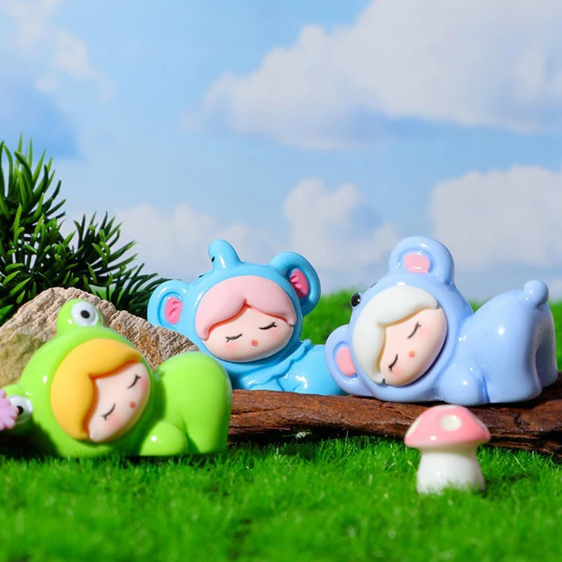 Figurines Miniatures Cute Sleeping Doll Animals Micro Landscape Ornaments For Home Decorations Office Desk Accessories