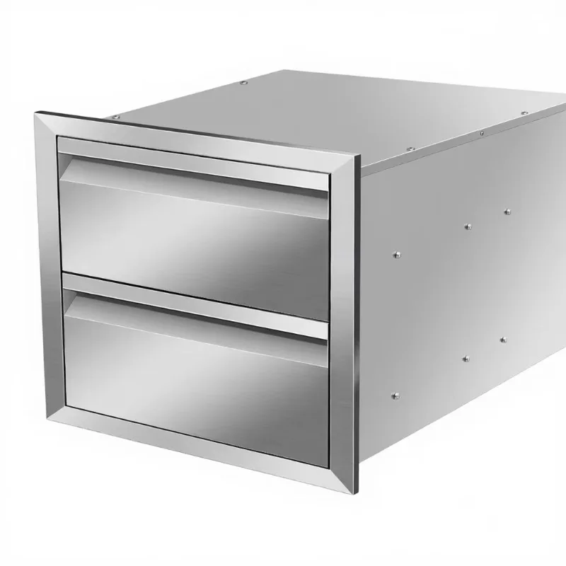 Outdoor Kitchen Double Drawer 18 Width X 15 Height X 23 Deep, Stainless Steel Recessed BBQ Drawer, Outdoor Kitchen Island Terace