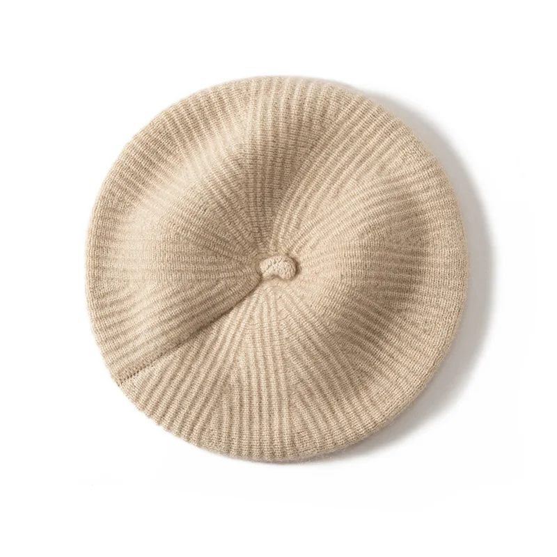 High-grade Winter Beret Hat For Women 100% Goat Cashmere Knitted Hat Autumn Lady New Cashmere Cap Woman Fashion Berets