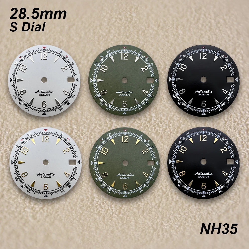28.5mm S Logo Dial Fit NH35/NH36/4R/7S Japanese Movement Green Luminous Matte Diving High-Quality Watch Modified Accessories