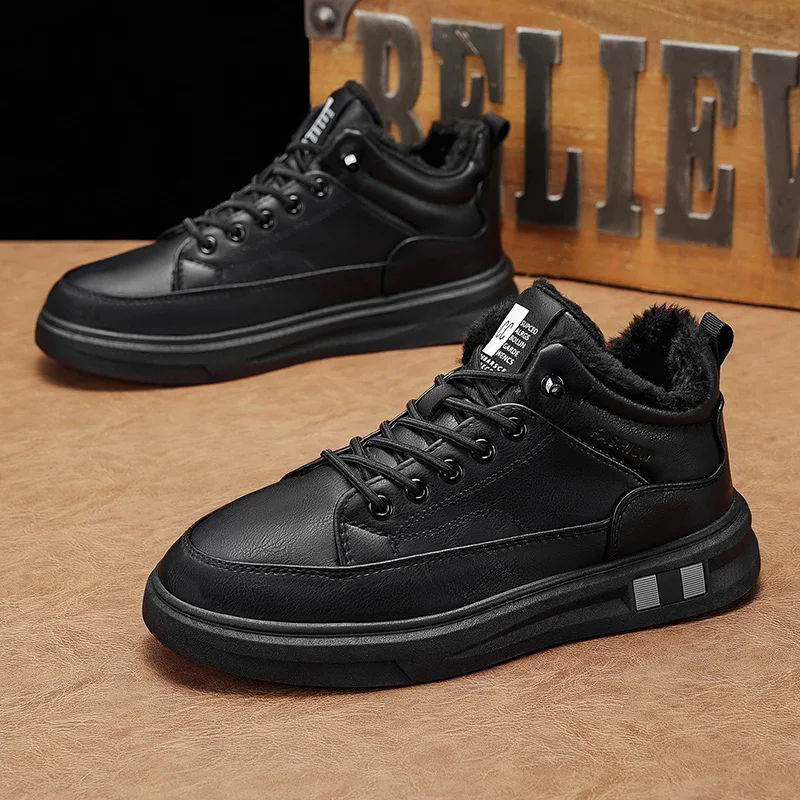 الشتاء أحذية رجالية مع الفراء عالية كانليتي الرجال الأحذية القطنية موضة الرجال حذاء كاجوال جلد رجل أحذية عمل زائد حذاء من الجلد الدافئة #4