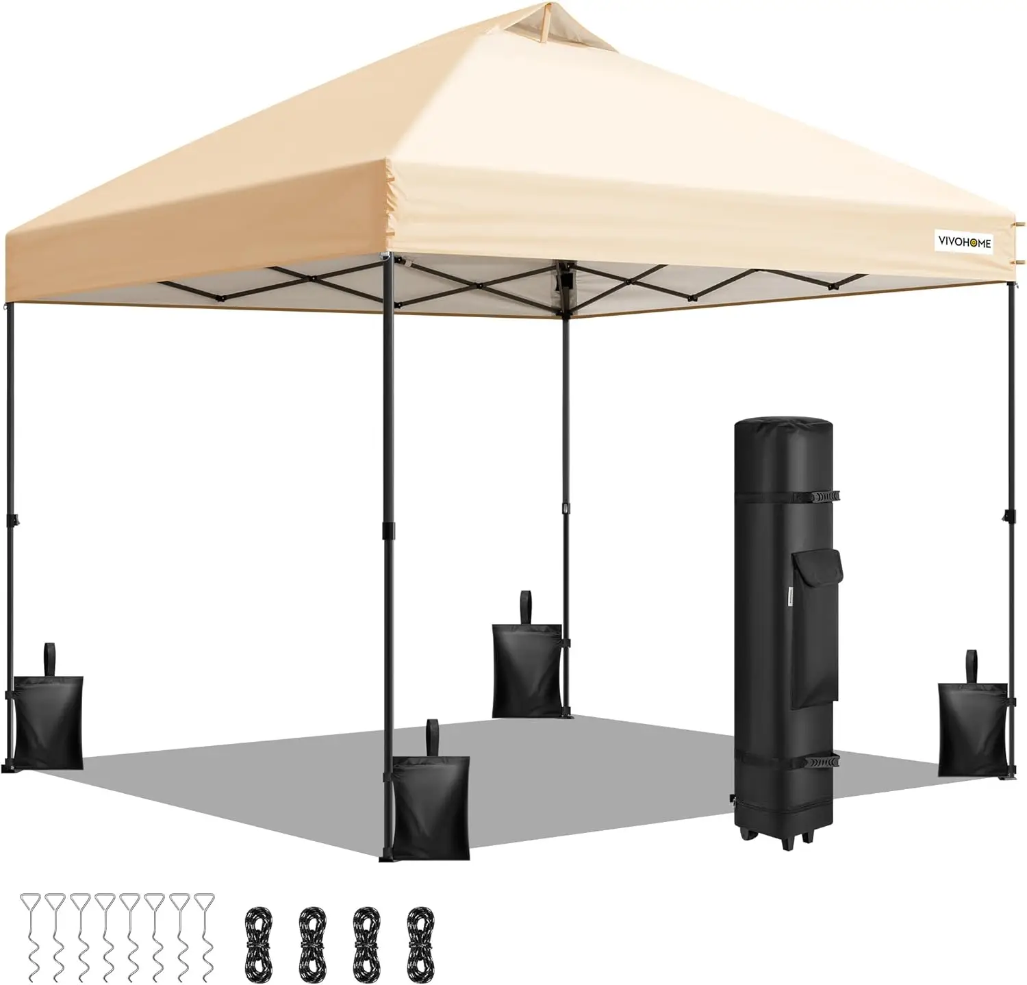 

10x10ft Pop Up Canopy Tent One Push Setup Outdoor Portable Shelter Tent Heavy Duty with Wheel Carry Bag and 4 Sandbags, Beige