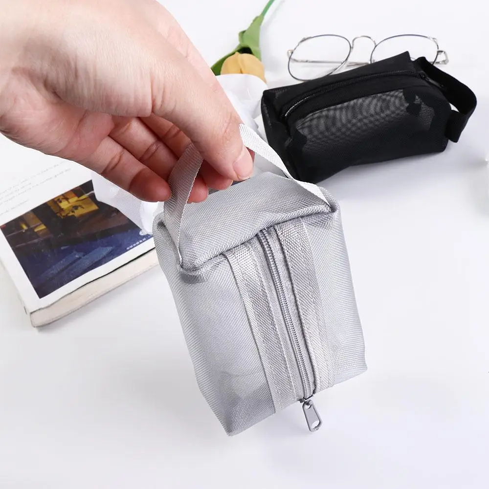 Transparent Mesh Storage Bag ID Credit Card Holder Nylon Small Coin Purse Small Wallet Zipper Pouch Transparent Cosmetic Bag