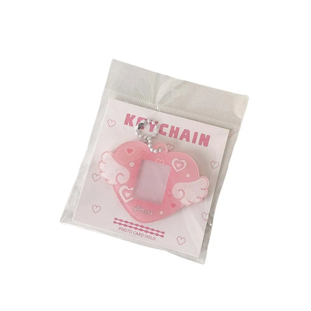 

With Keychain Mini Photocard Holder Love Heart Wing Pendant Acrylic Card Cover ID Photo Photocard Frame Picture Idol Photo Card