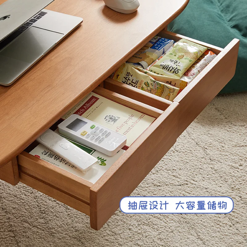 طاولة قهوة من الخشب الصلب، طاولة قهوة من خشب الكرز لغرفة المعيشة المنزلية الصغيرة، تخزين بسيط مع أدراج