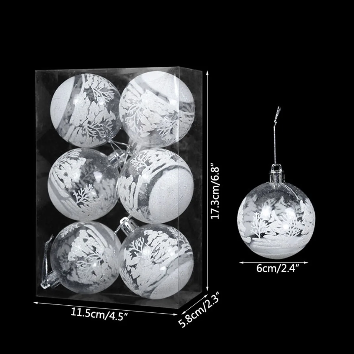 6pcs Transparent Plastic Christmas Ball Ornament Set Painting White Snow Ball Xmas Tree Hanging Decor New Year Party Supplies