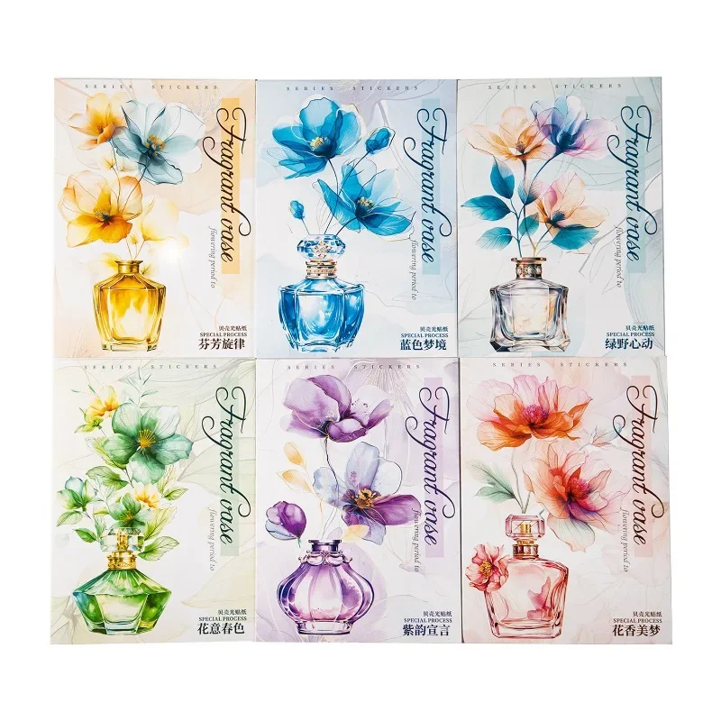 10Pieces PET sticker vase Flowering period Flower vase Fragrant Melody handbook materials Flower Spring Scrapbook 169*109mm