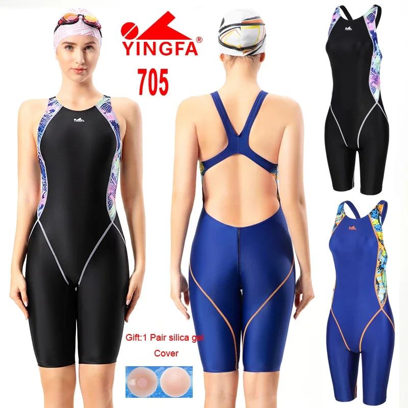 Women Professional Swimsuit Female One Piece Swimwear Swimming Racing Competition Training Bathing Suit Knee skin