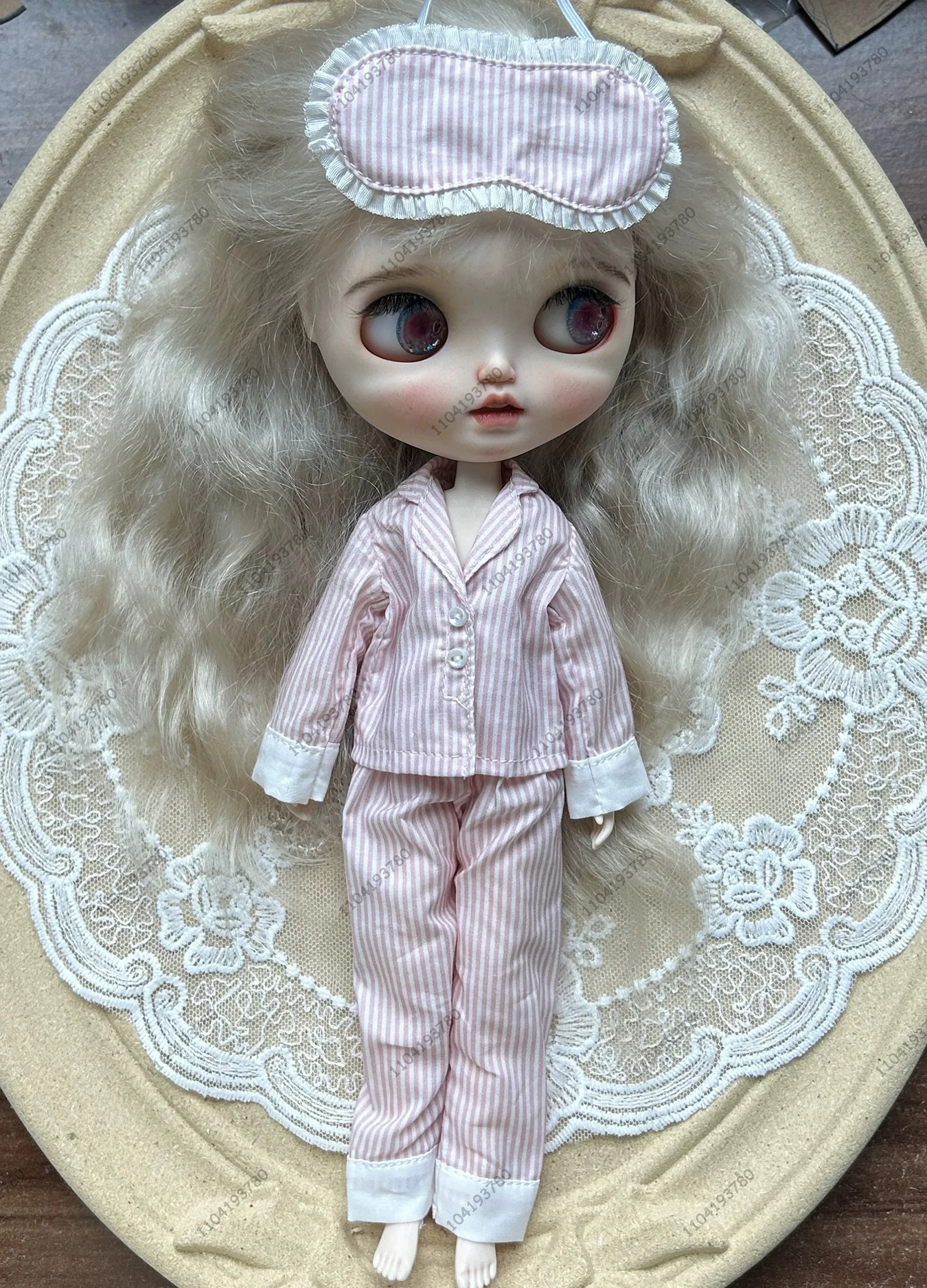 For Blythe Doll 30CM Body 1/6 Ob24 Azone Doll Clothes Stripe Pajamas Sleepwear Silk Printed Pattern Pajamas Suit Girl Clothes