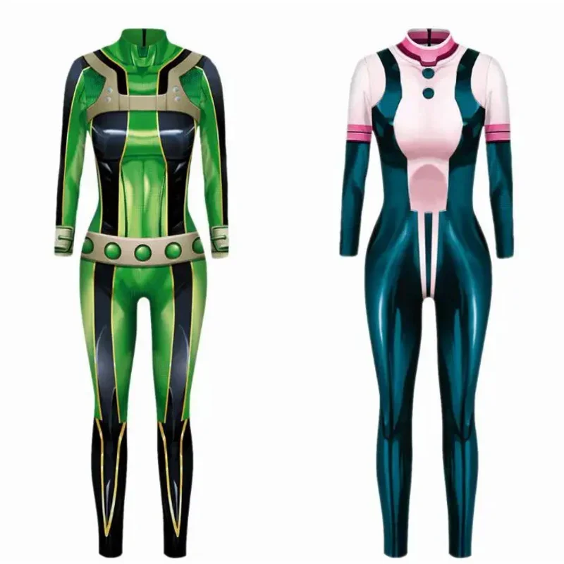 3D Anime Cosplay Costume para Mulheres, Zentai Bodysuit, Macacões, My Hero Academia, Boku No Hero Academia, Asui Tsuyu