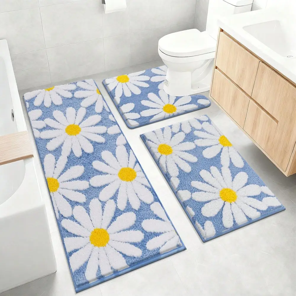 

3 Piece Bathroom Rug Mat Set, Microfiber Shaggy Bath Mat Set, NonSlip Ultra Soft Carpet Mats, Absorbent Bathroom Mat Set With US