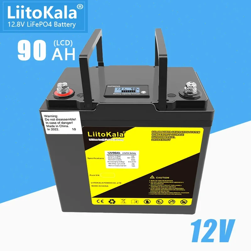 LiitoKala 12.8V 90Ah Lifepo4 Battery Pack Lithium Iron Phosphate Deep Cycle Batteries for boat motor inverter EU US Tax Fre