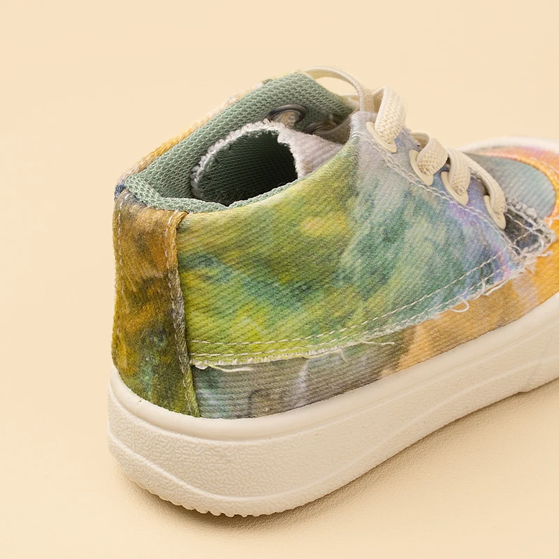 Autunno New Little Kid Fashion Lithe Elastic Band scarpe di tela Tie-dye Mid-top Casual Sneakers EKF60