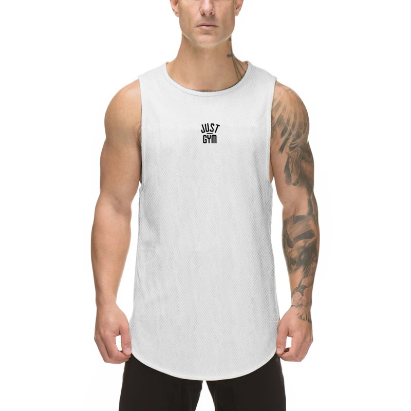 Gym Fitness Mens Running Sport Sleeveless Workout Muscle Shirt Summer Mesh Breathable Quick Dry Cool Feeling Training Tank Tops