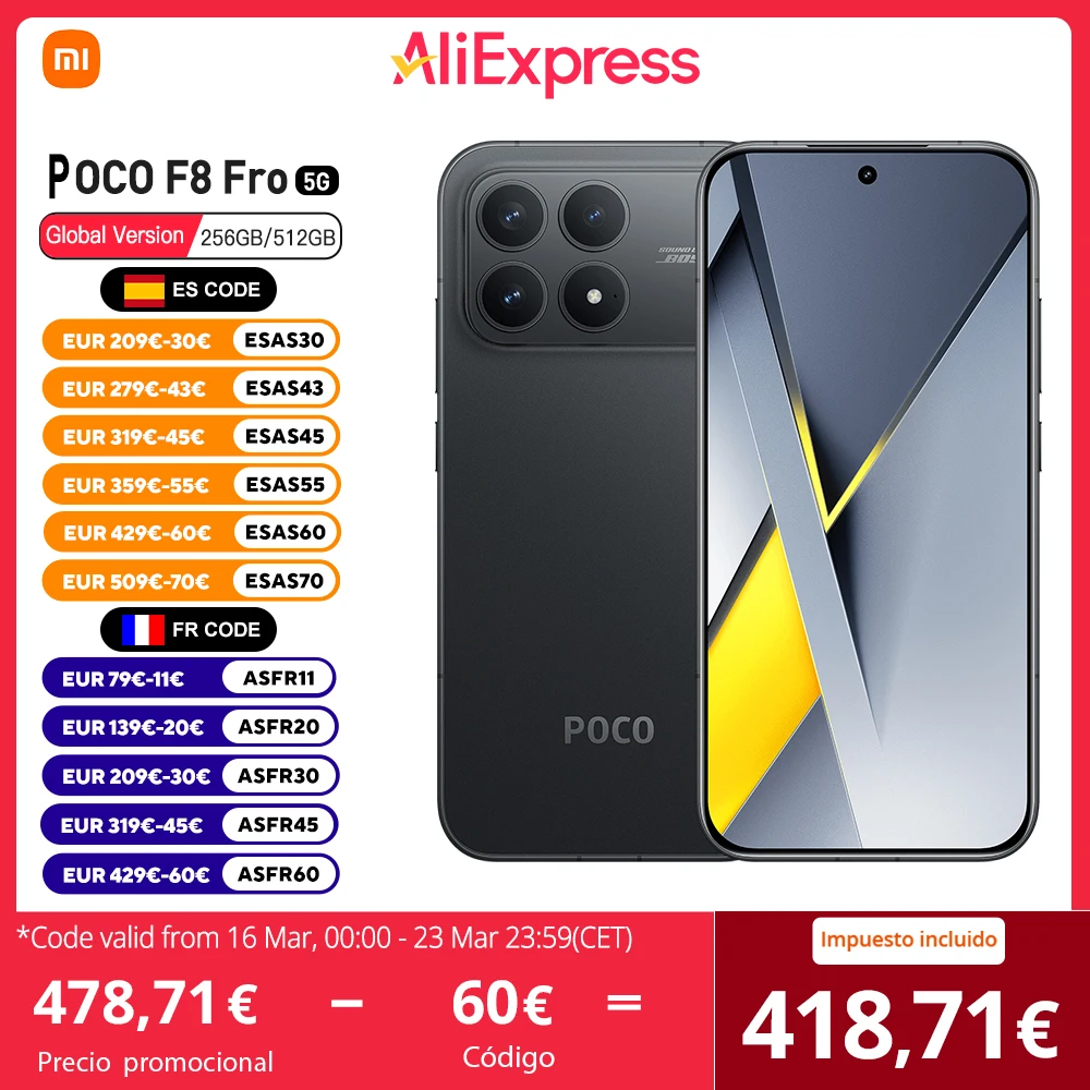 POCO F8 Pro 5G Versión Europea 256GB/512GB Snapdragon 8 Elite Pantalla AMOLED 6…