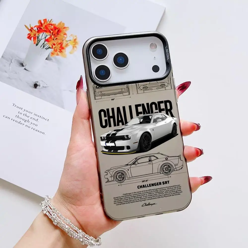 العضلات سيارة تشالنجر قضية الهاتف آيفون 17 16 15 14 13 12 11 برو ماكس الهواء ماتي ليزر أورورا للصدمات فوندا #6